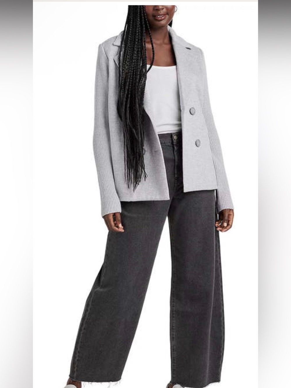 Splendid Collection Double-Breasted Knit Sleeve Jacket Blazer Gray Size L